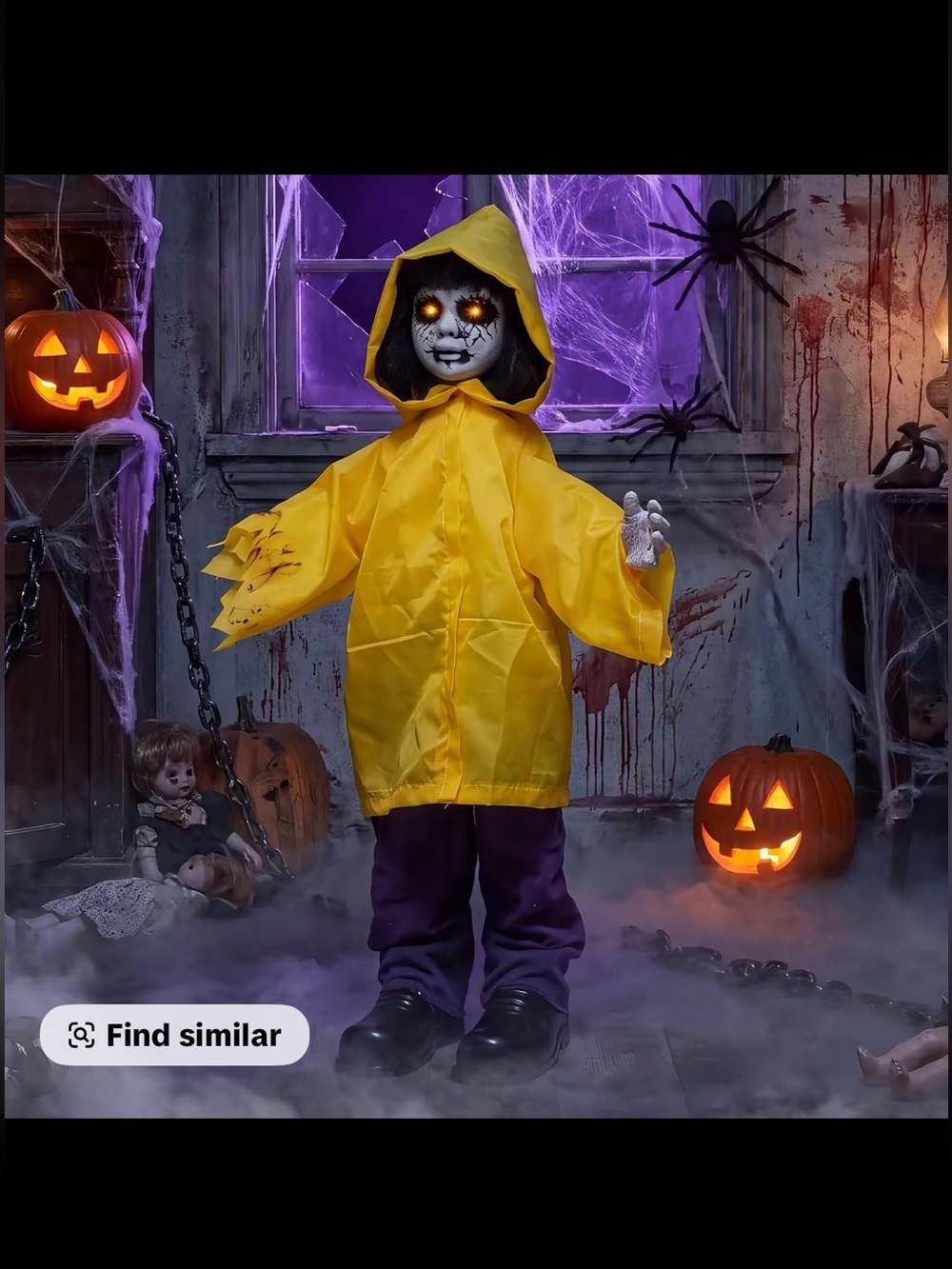Halloween Animatronic Haunted Boy Prop with Glowing Eyes & Moving Arms